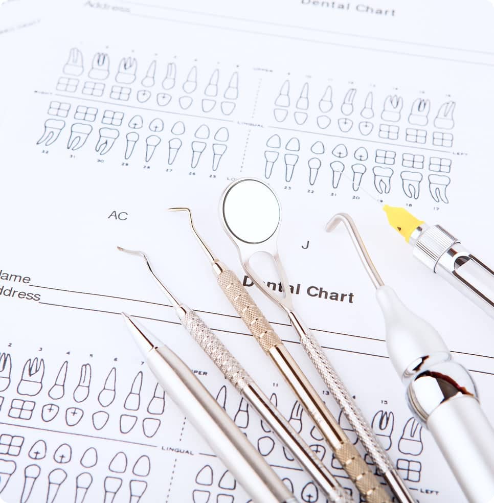 dental tools and charts