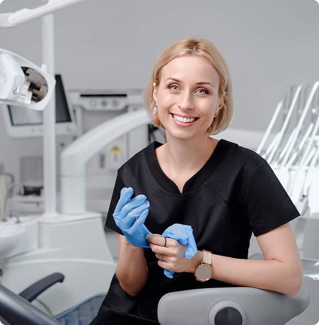 dentist removing gloves