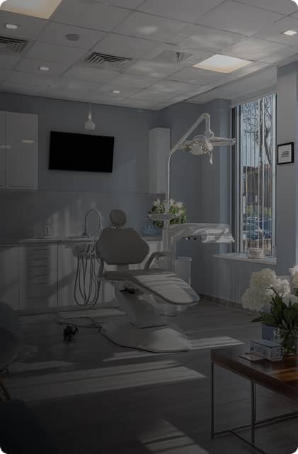 inside of dental office with empty patient chair