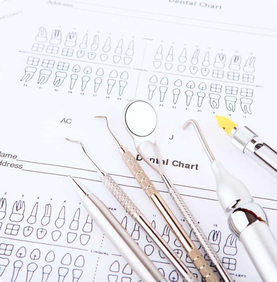dental tools and charts